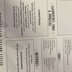 MorningStar Senior Living of Boise - Sandwiches sides and desserts