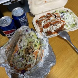Shah's Halal Food - University Mall - Lamb Gyro (on the left) , Falafel Over Rice (on the right)
