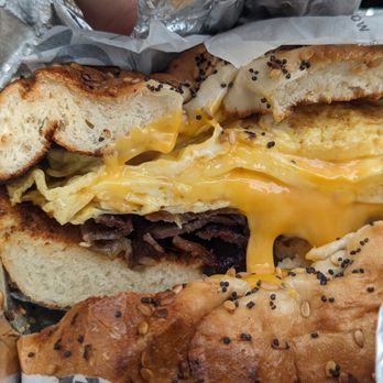 360 Deli & Grill - Beef bacon, egg and cheese on everything bagel. If you have never had beef bacon give it a try! Trust the process! - Juice Bars & Smoothies Near Me - Wichita, Kansas 360 Deli & Grill - Beef bacon, egg and cheese on everything bagel. If you have never had beef bacon give it a try! Trust the process! - Juice Bars & Smoothies Near Me - Wichita, Kansas
