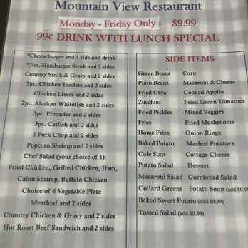 Mountain View Restaurant - Part of the menu - Seafood Near Me - Telford, Tennessee