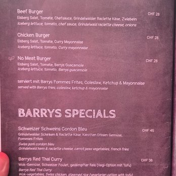 Barry's - Menu - International Near Me - Grindelwald, BE Barry's - Menu - International Near Me - Grindelwald, BE