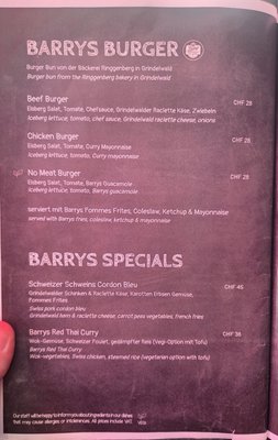 Menu photo 2 Barry's Grindelwald, BE Menu photo 2 Barry's Grindelwald, BE