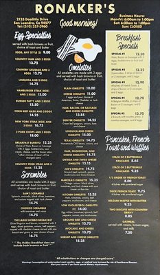 Menu photo 2 Ronaker's Coffee Shop San Leandro, CA Menu photo 2 Ronaker's Coffee Shop San Leandro, CA