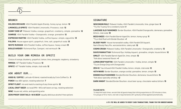 Menu photo 3 45th Parallel Distillery New Richmond, WI Menu photo 3 45th Parallel Distillery New Richmond, WI