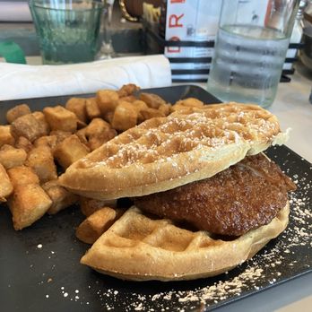 The Nook - Chicken and waffles with home fries - New American Near Me - Pittsburgh, Pennsylvania The Nook - Chicken and waffles with home fries - New American Near Me - Pittsburgh, Pennsylvania