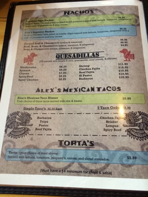 Menu photo 5 Alex's Mexican Tacos Paris, TX
