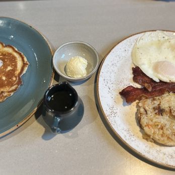 TC Stacks - Farm breakfast with an added pancake- hubby said it was delicious. - Breakfast & Brunch Near Me - Sandpoint, Idaho