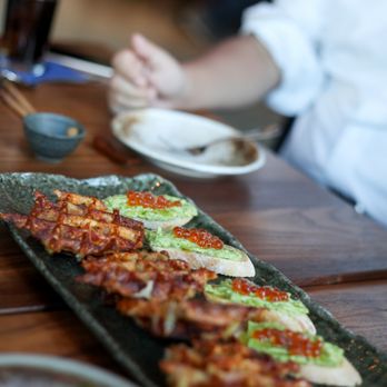 Pagu - CHEESY WAFFLATO - smoky mozzarella, caramelized shallots // PAN + AVOCADO + IKURA - Japanese Near Me - Cambridge, Massachusetts