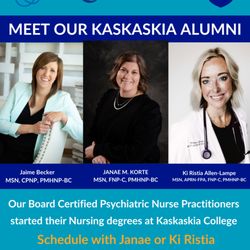 Counselors Associates - Our Board Certified Psychiatric Nurse Practitioners! Jaime, Janae, & Ki Ristia started their nursing degrees at Kaskaskia College.