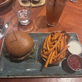 Public School 310 - What Came First Turkey Burger and Sweet Potato Fries with an arnold palmer - Gastropubs Near Me - Culver City, California Public School 310 - What Came First Turkey Burger and Sweet Potato Fries with an arnold palmer - Gastropubs Near Me - Culver City, California