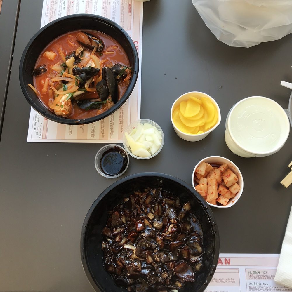 Chai Lan - Black bean sauce noodle and spicy seafood noodle soup assorted vegetable - Chinese Near Me - Irvine, California