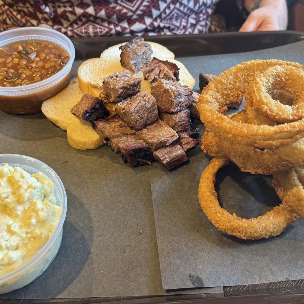 J’s Bbq - Burnt end dinner with onion rings, potato salad and bbq beans - Barbeque Near Me - Olathe, Kansas J’s Bbq - Burnt end dinner with onion rings, potato salad and bbq beans - Barbeque Near Me - Olathe, Kansas