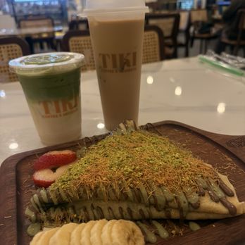 Tiki Coffee and Desserts - Dubai Chocolate Crepe, Vanilla matcha, Iced Latte - Desserts Near Me - Boca Raton, Florida Tiki Coffee and Desserts - Dubai Chocolate Crepe, Vanilla matcha, Iced Latte - Desserts Near Me - Boca Raton, Florida