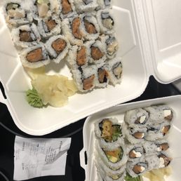 Salmon roll with cream cheese and yam avocado roll! Total of $32.66