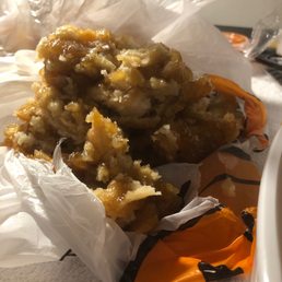 Excessive soggy breading removed from honey shrimp meal.