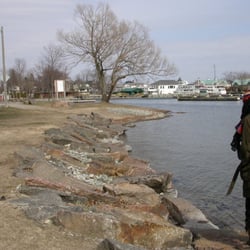 Rotary Beach - Shore line from covered seating area to boat launch (by tree).