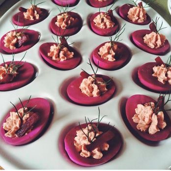 Perfect Little Bites - Pickled Beet Deviled Eggs - Personal Chefs Near Me Perfect Little Bites - Pickled Beet Deviled Eggs - Personal Chefs Near Me