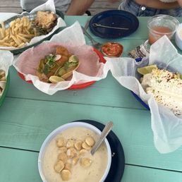 Clam chowder, street corn, fish tacos Clam chowder, street corn, fish tacos