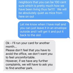 Abilene RV Park - text message exchange while I'm trying to work where she's going to throw me out because noises were heard in my house
