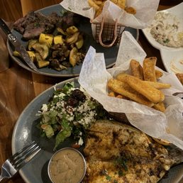 Mediterranean Branzino and Churrasco Skirt Steak Platter