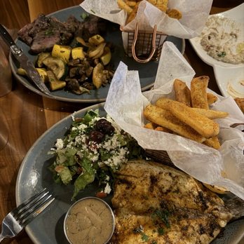 Sufrat Mediterranean Grill - Mediterranean Branzino and Churrasco Skirt Steak Platter - Mediterranean Near Me - Doral, Florida