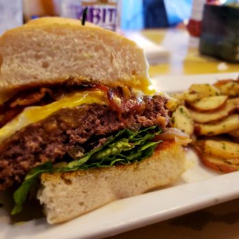 City Cafe - The Hangover Burger with breakfast potatoes. - Seafood Near Me - Baton Rouge, Louisiana