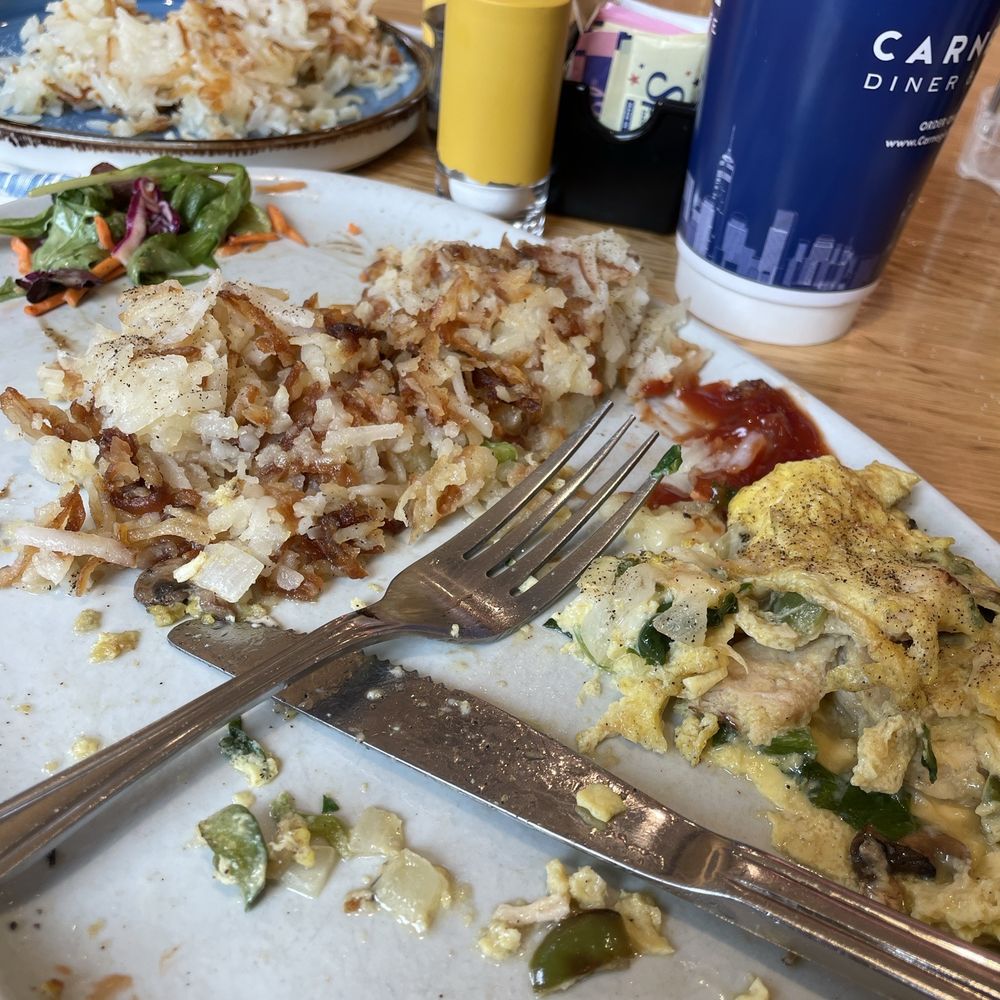 Omelette powerhouse and hash browns.