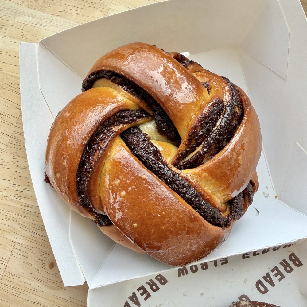 Elbow Bread - Chocolate babka ($8)-- fudge and cinnamon, very chocolatey and surprisingly soft! - Bakeries Near Me - New York, New York Elbow Bread - Chocolate babka ($8)-- fudge and cinnamon, very chocolatey and surprisingly soft! - Bakeries Near Me - New York, New York