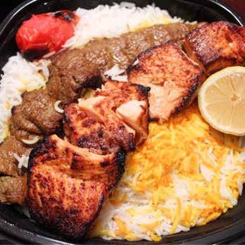 Kebab Bar - Beef barg and salmon kebab plate - Mediterranean Near Me - Los Angeles, California Kebab Bar - Beef barg and salmon kebab plate - Mediterranean Near Me - Los Angeles, California