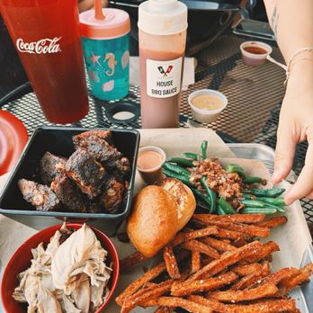 Butcher's Kitchen CHAR-B-QUE - Rib Tips Platter, pulled chicken, sweet potato fried, green beans - Barbeque Near Me - Reno, Nevada Butcher's Kitchen CHAR-B-QUE - Rib Tips Platter, pulled chicken, sweet potato fried, green beans - Barbeque Near Me - Reno, Nevada