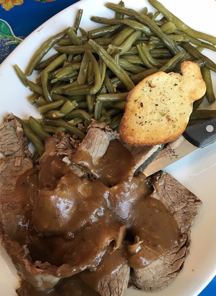 Brisket with pot roast gravy green beans Yelp