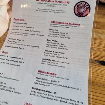 Harvey's Main Street BBQ - Menu - Barbeque Near Me - Mount Joy, Pennsylvania