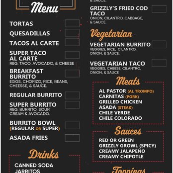 Grizzly's Taqueria - Official Menu - Food Trucks Near Me - Arnold, California Grizzly's Taqueria - Official Menu - Food Trucks Near Me - Arnold, California