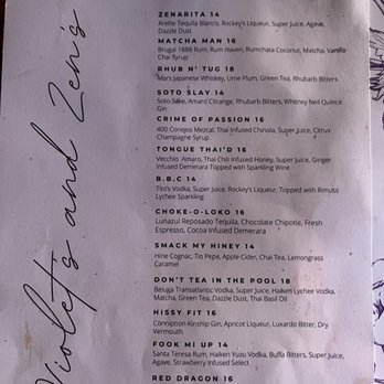 Violet’s & Zen’s - Cocktail menu - Sushi Bars Near Me - Wilton Manors, Florida