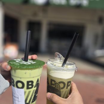 BoBaPoP Tea Bar - GREEN Thai Milk Tea and Sea-salt Japanese Brown Rice Tea - Bubble Tea Near Me - San Diego, California