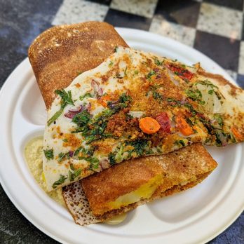 NY Dosas - Masala Dosa and Mixed Vegetable Uttapam (split in half) | Instagram: @telephonesmoothie - Indian Near Me - New York, New York NY Dosas - Masala Dosa and Mixed Vegetable Uttapam (split in half) | Instagram: @telephonesmoothie - Indian Near Me - New York, New York