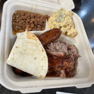 Photo of The Pig’s Gig BBQ - San Diego, CA, United States. Brisket Plate with sausage