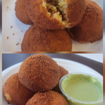 Havanazucar Cuban Sandwiches - Papas Rellenas: Potatoe puff balls stuffed with ground beef. - Cuban Near Me - Hesperia, California Havanazucar Cuban Sandwiches - Papas Rellenas: Potatoe puff balls stuffed with ground beef. - Cuban Near Me - Hesperia, California