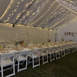 Ezze’s Party Rentals - Tent, lights, tables, chairs, and table linens.
