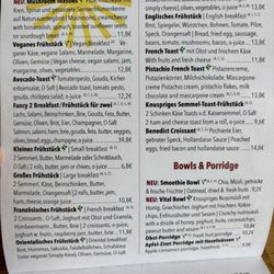 15 süße Minuten - Frühstückskarte (Teilauszug, Stand 09/25)