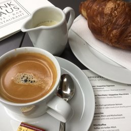 They have caffeine free coffee! And soymilk! €3 for both. €2.10 for a croissant... And it was burnt.