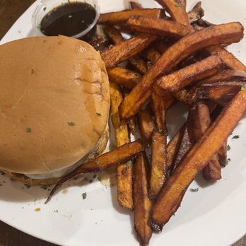 Barrel House - Rib eye hamburger with sweet potatoes AU ju sauce - Sports Bars Near Me - Walterboro, South Carolina