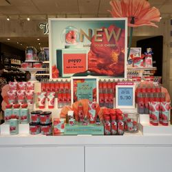 Bath & Body Works - The eye-popping pretty display for the "new bright, bold, cheerful" Poppy fragrance!