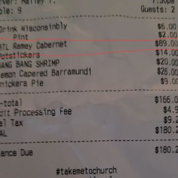 Cellar District - The price we were charged for the bottle. It cost almost as much as our entire meal. - New American Near Me - Fond du Lac, Wisconsin Cellar District - The price we were charged for the bottle. It cost almost as much as our entire meal. - New American Near Me - Fond du Lac, Wisconsin