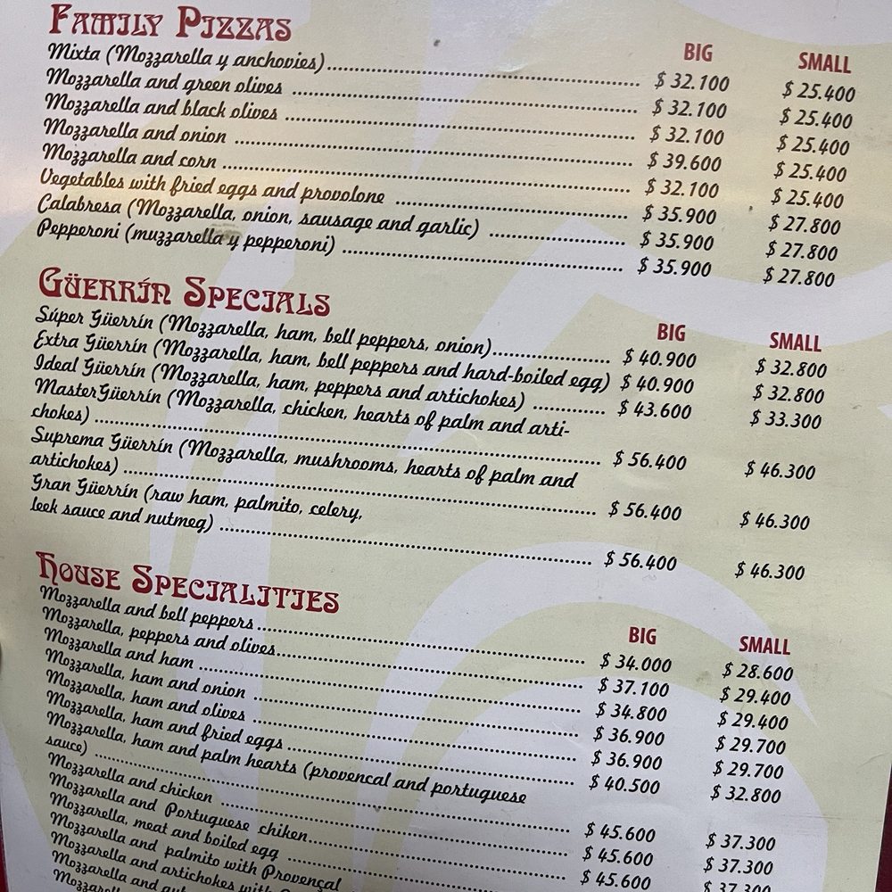 Güerrín menu Güerrín menu