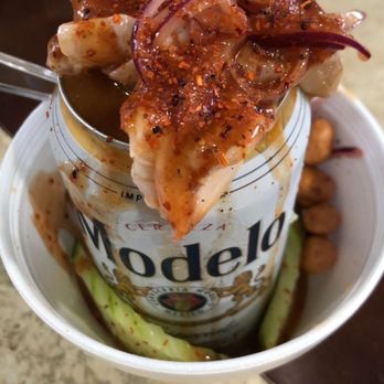 El Marinero - Las Plebes with Modelo - Seafood Near Me - San Antonio, Texas