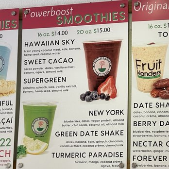 Fruit Wonders - Power boost smoothies menu - Juice Bars & Smoothies Near Me - Palm Springs, California Fruit Wonders - Power boost smoothies menu - Juice Bars & Smoothies Near Me - Palm Springs, California