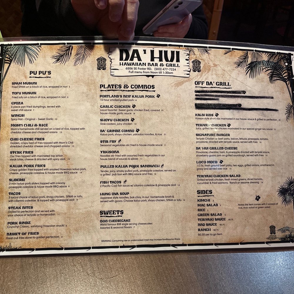 Da' Hui - The Menu - Hawaiian Near Me - Portland, Oregon Da' Hui - The Menu - Hawaiian Near Me - Portland, Oregon