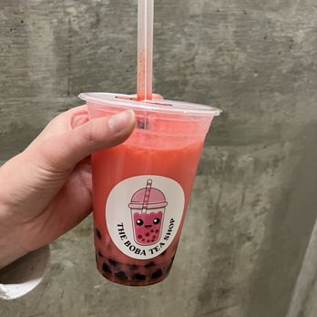 The Boba Tea Shop - Medium Watermelon Milk Tea with regular tapioca - Coffee & Tea Near Me - Vermillion, South Dakota