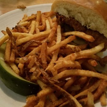 Restaurant at Smuttynose - Chicken sandwich split. Tons of pomme frites. - New American Near Me - Hampton, New Hampshire